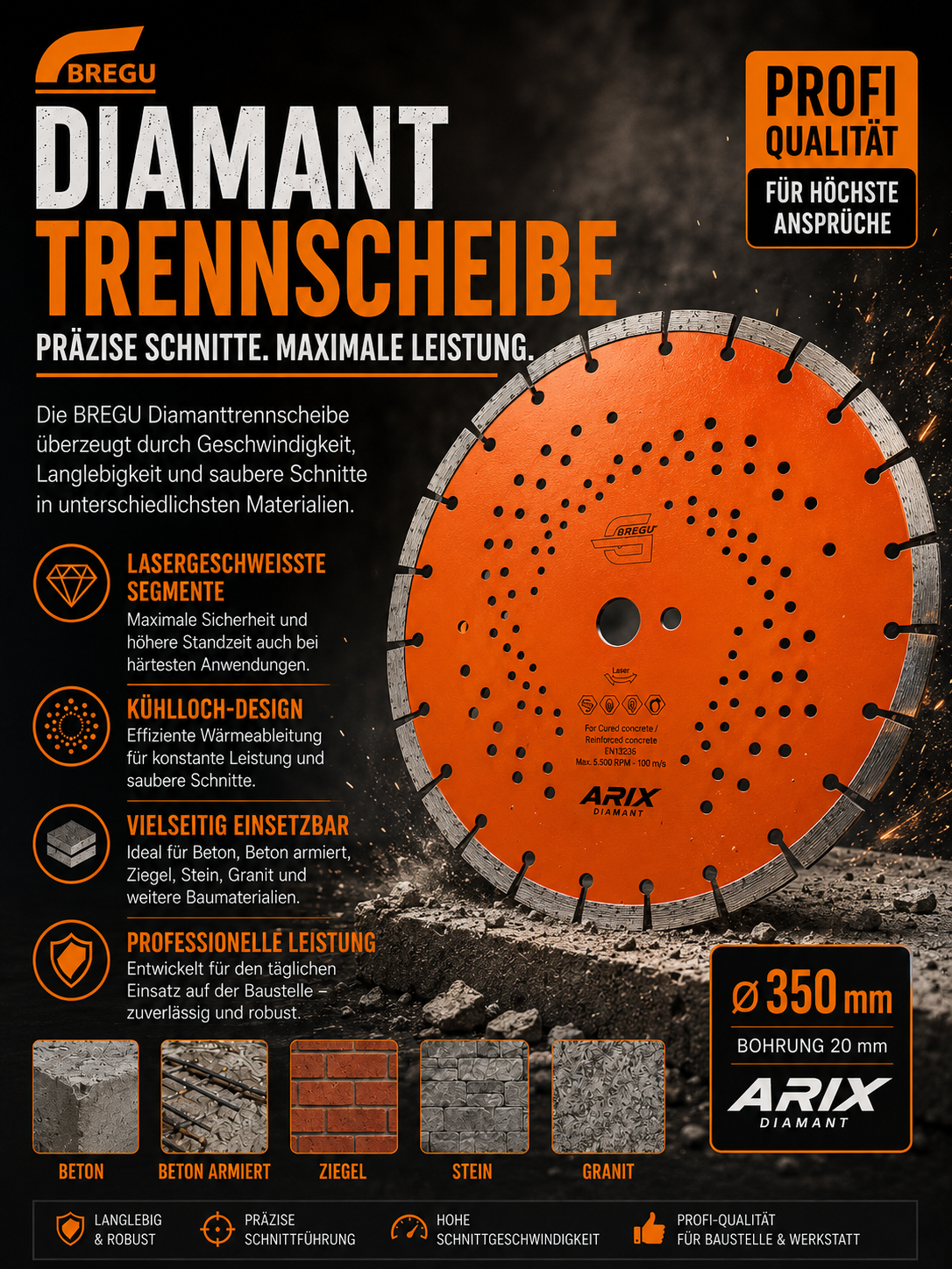 Diamantscheibe mit Arix Diamant für Beton